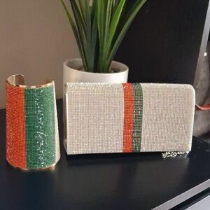 Silver Sparkling Clutch Purse With Matching Arm Cuff